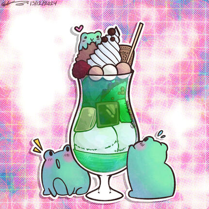 Matcha Parfait [2024] (Digital Illustration | Procreate) Done for a Secret Santa Trade.